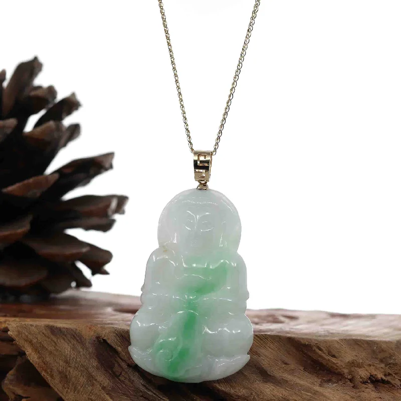 silver teardrop necklace for women -"Goddess of Compassion" 18k Yellow Gold Genuine Burmese Jadeite Jade Guanyin Necklace