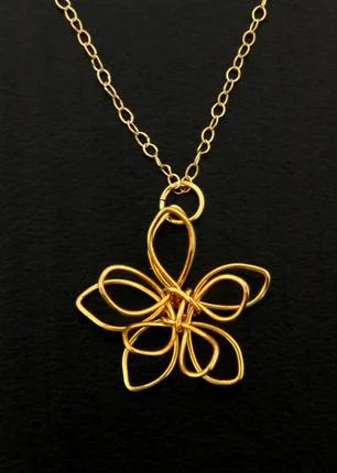 custom name necklace for couples -Golden Wire Flower Necklace