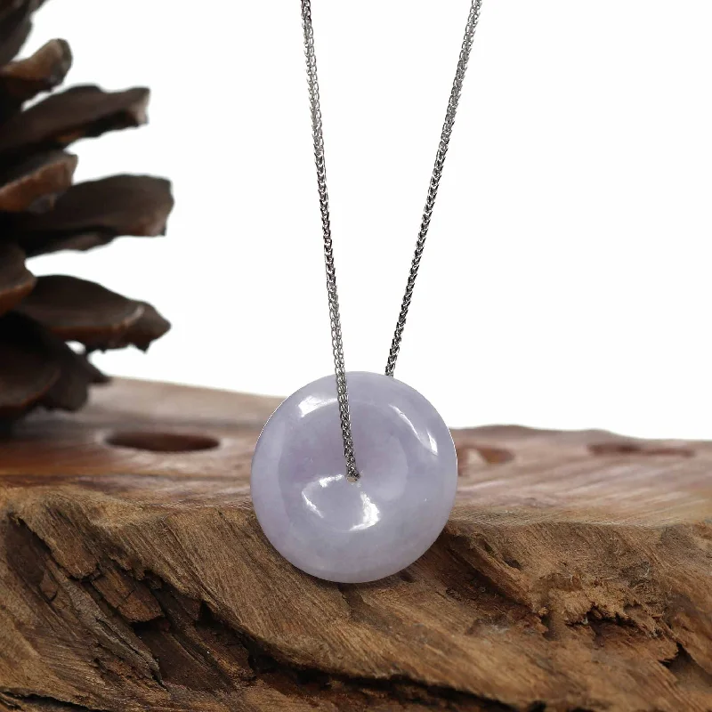 dainty gold necklace for minimalists -"Good Luck Button" Necklace Lavender Jadeite Jade Lucky Ping An Kou Necklace