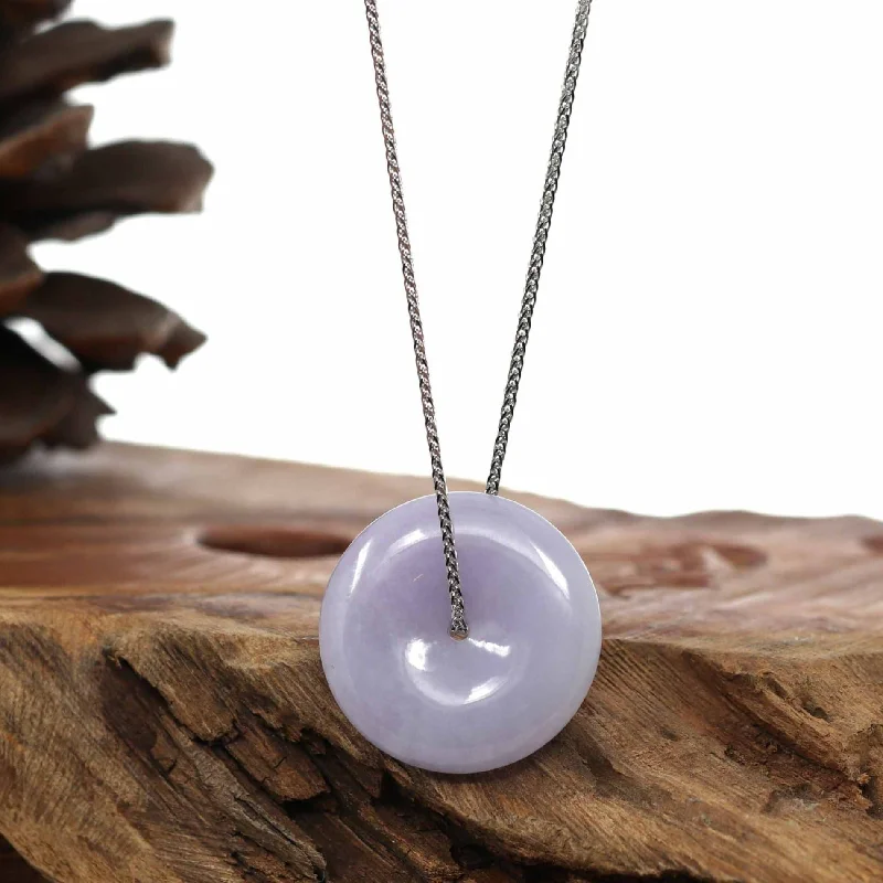 gold layered necklace for women -"Good Luck Button" Necklace Lavender Jadeite Jade Lucky Ping An Kou Necklace