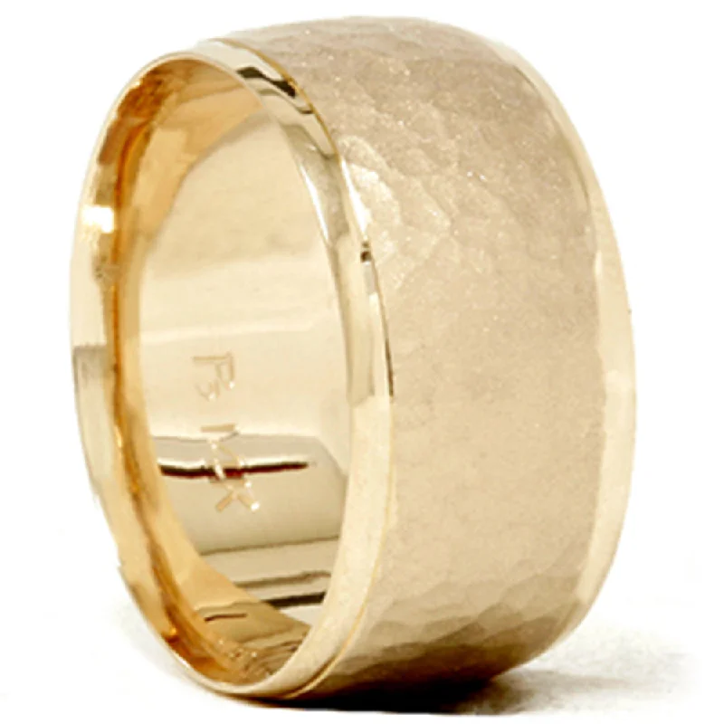 stackable gold rings for women -Hammered Beveled Wedding Band 14K Yellow Gold Size Selectable