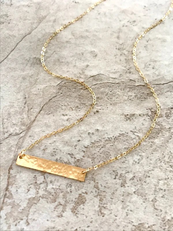 dainty silver necklace for layering -Hammered Gold Bar Necklace