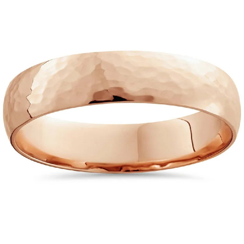 adjustable gemstone ring for women -Hammered Wedding Band 14K Rose Gold Size Selectable