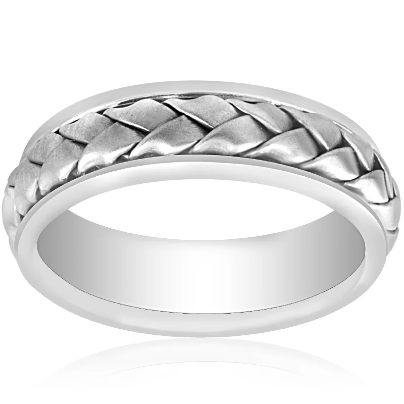 eternity diamond ring for women -Hand Braided Wedding Band 14K White Gold Size Selectable