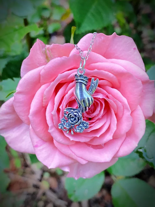 sapphire heart necklace for women -Victorian Hand & Flowers Necklace