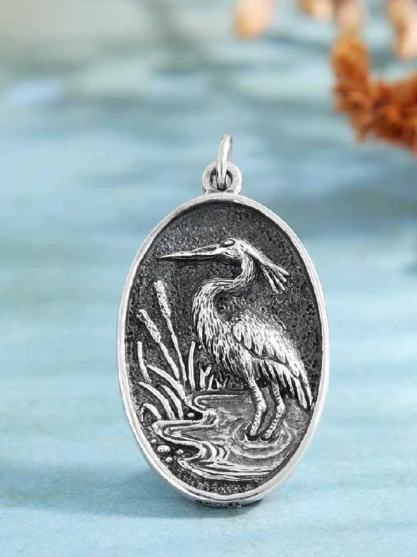 custom engraved name necklace for men -Heron in Pond Necklace