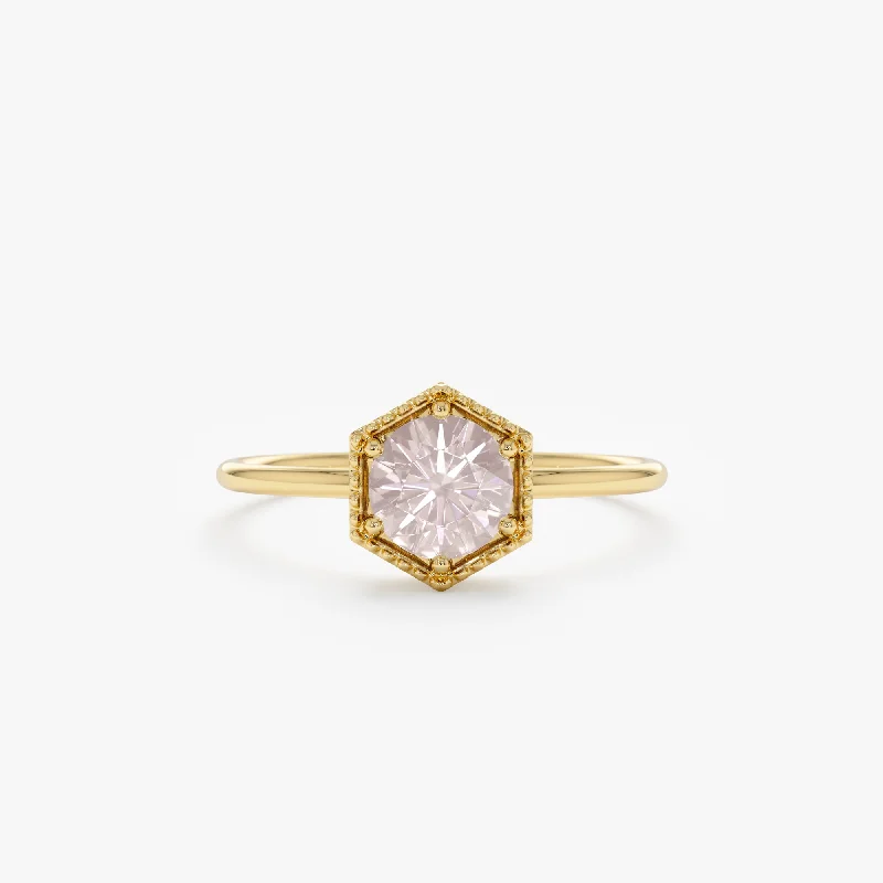 diamond cluster ring for women -Hexagon Rose Quartz Ring, Anaya