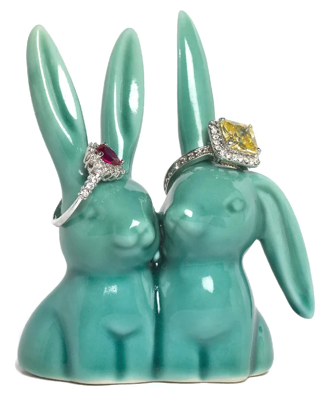 rose gold engagement ring for women -Teal Bunny Rabbit Ring Holder