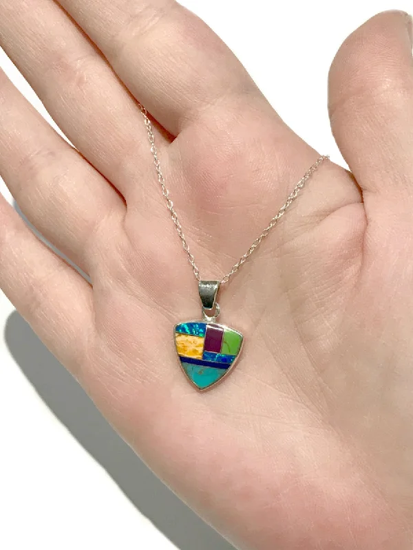 personalized family necklace for women -Inlaid Gemstone Triangle Necklace