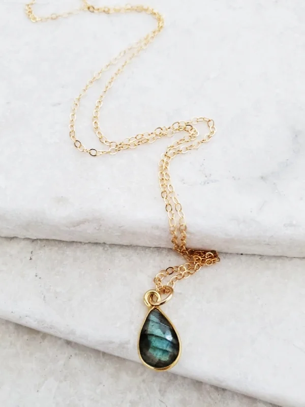 simple gold pendant necklace -Labradorite Teardrop Necklace