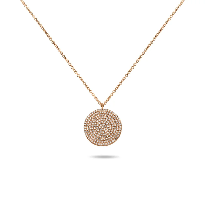 personalized pendant necklace for women -Diamond Disc Necklace in 14K Rose Gold