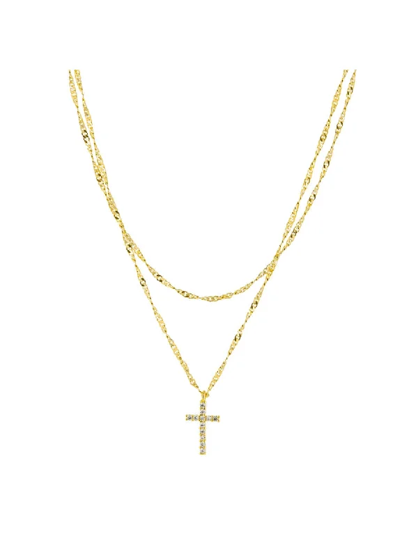 luxury gold necklace for women -Layered CZ Cross Necklace