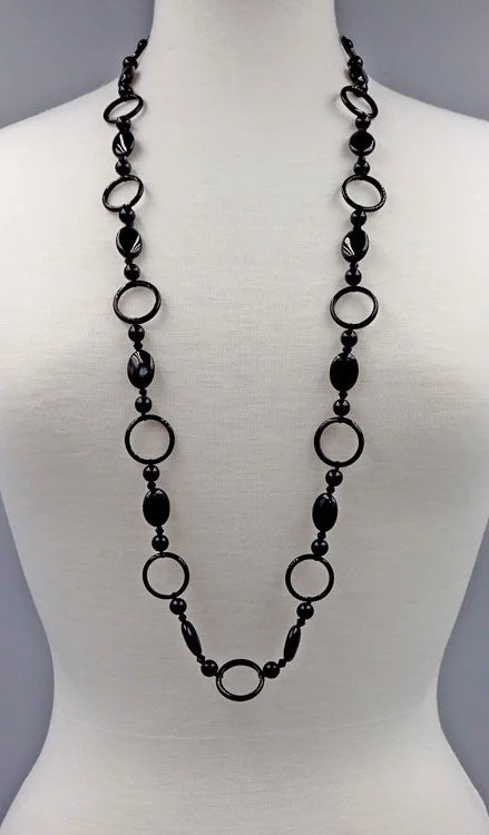 double layered necklace for women -Long Onyx Ring Necklace