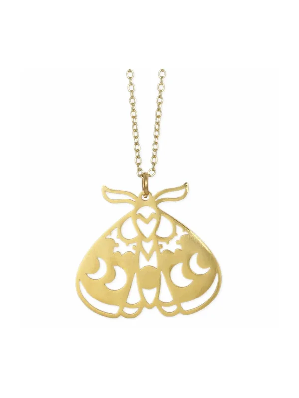 gold layered necklace for women -Lunar Luna Moth Necklace