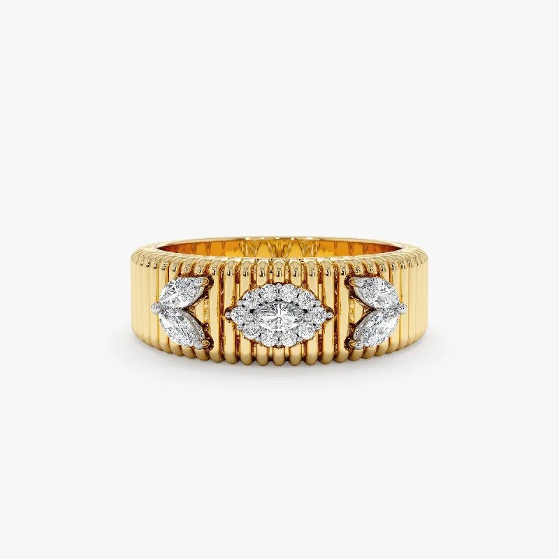 gold wedding ring for women -Marquise Diamond Ribbed Ring, Minerva