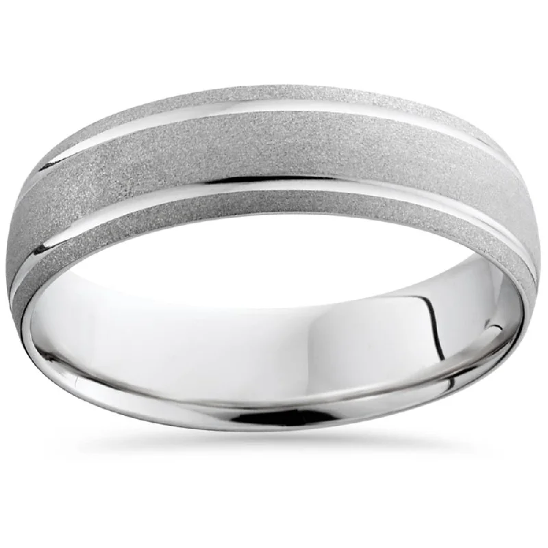 silver band ring for men -Mens 6MM 14K White Gold Brushed Comfort Wedding Band Ring Size Selectable