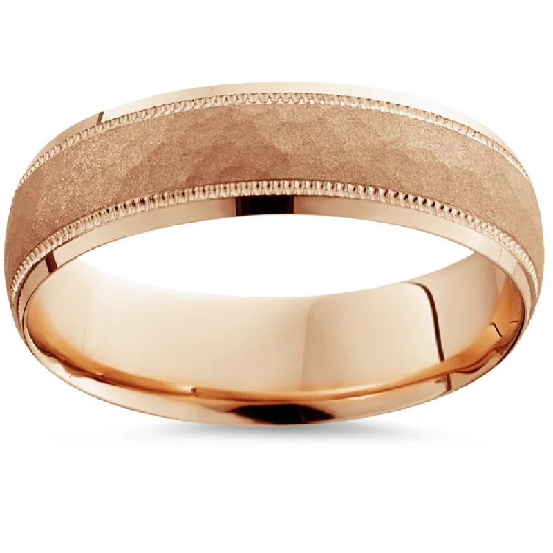 men’s rose gold ring -Mens Hammered Wedding Band 14K Rose Gold 6mm Size Selectable