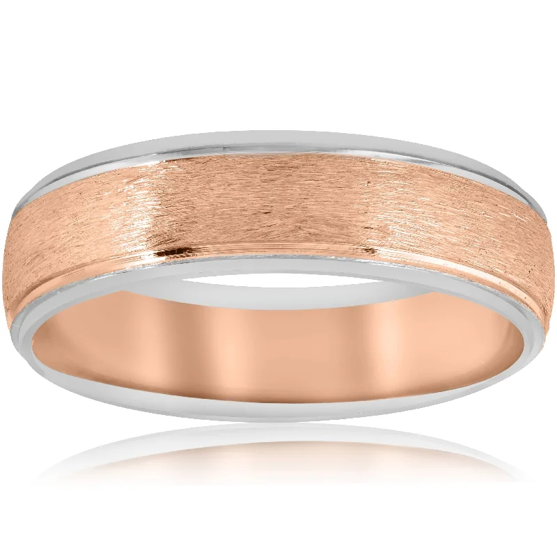 men’s platinum wedding band -Mens Rose & White 14K Gold Two Tone Band Size Selectable