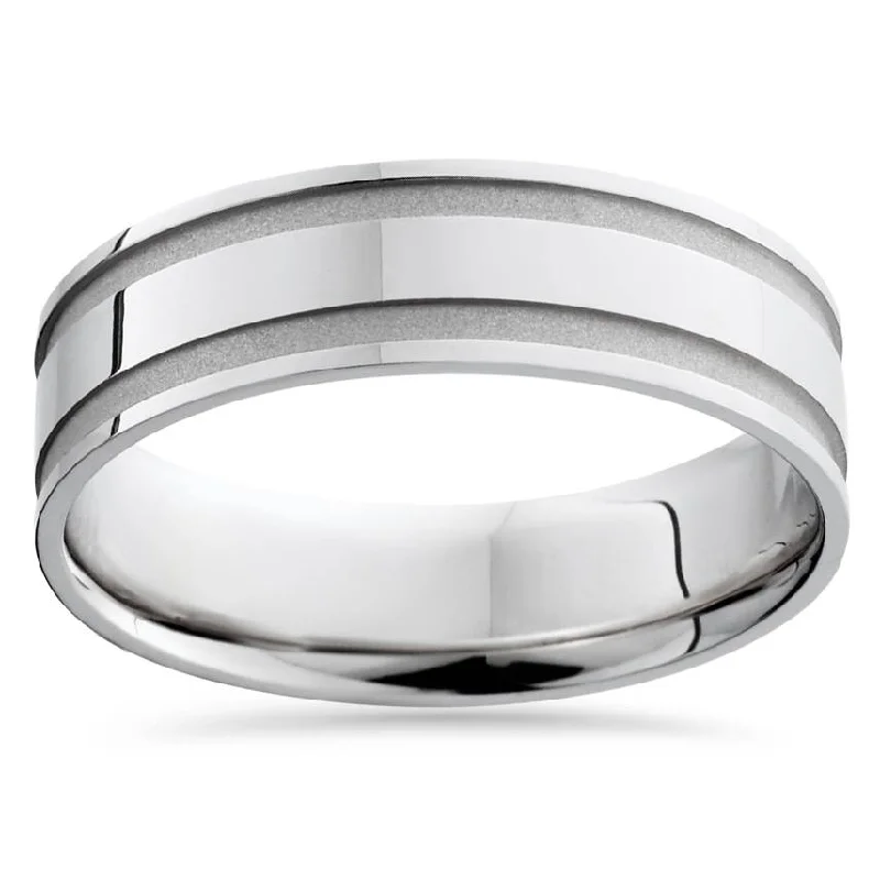 platinum wedding ring for women -Mens White Gold 6mm Polished Wedding Band Size Selectable