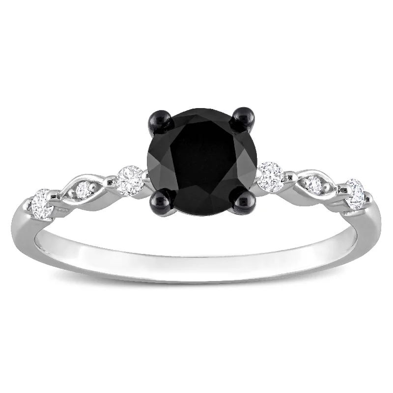 double band engagement ring for women -Miadora 1-1/10ct TDW Black and White Diamond Solitaire Ring in 10k Black Rhodium-Plated White Gold