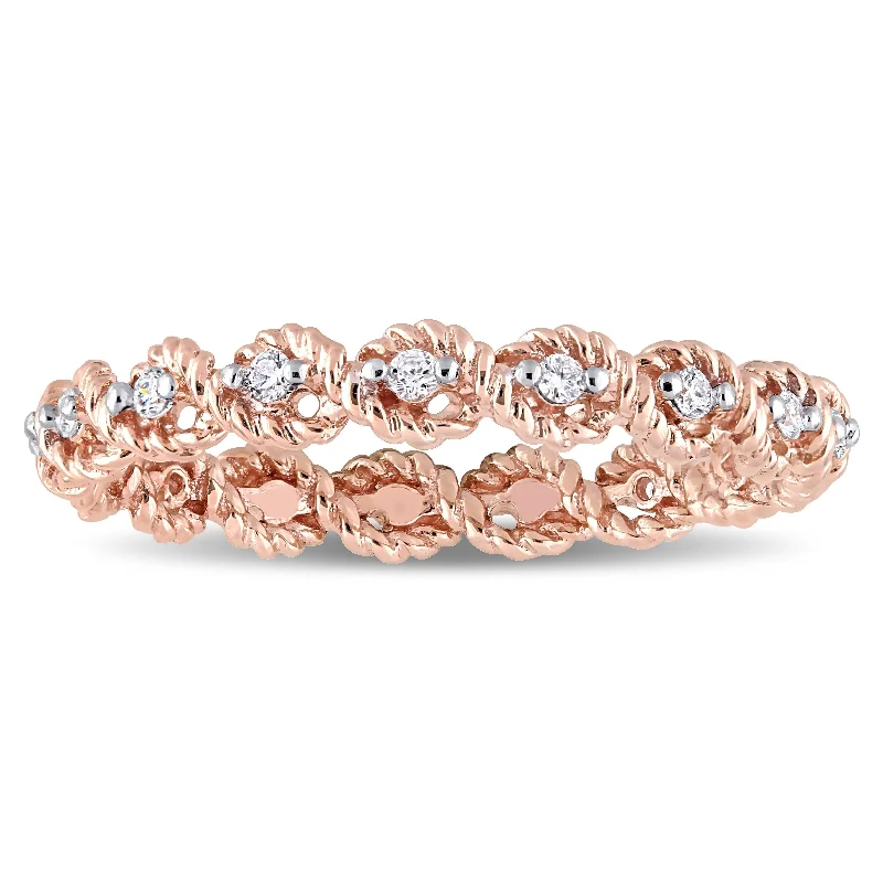 stackable gold rings for women -Miadora 10k Rose Gold 1/6ct TDW Diamond Woven Infinity Eternity Band - White