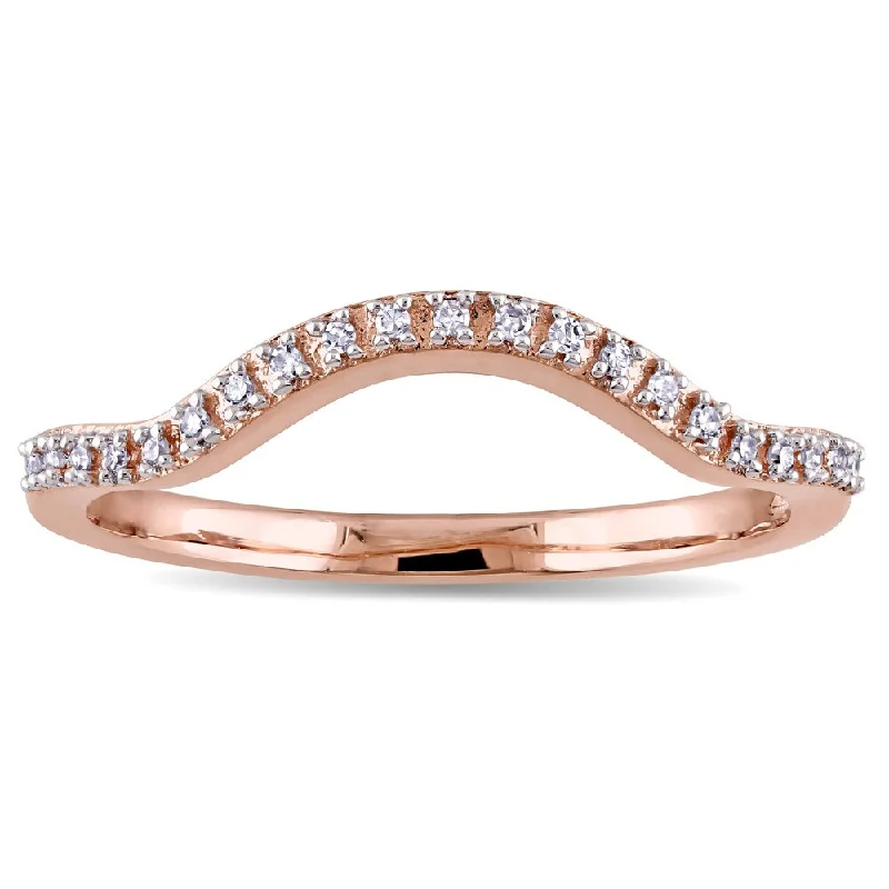 stackable silver rings for women -Miadora 10k Rose Gold Diamond Accent Contour Wedding Band - White