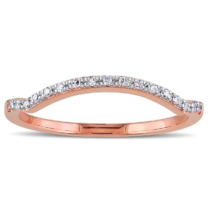 wedding ring set for couples -Miadora 10k Rose Gold Diamond Accent Curved Stackable Wedding Band Ring