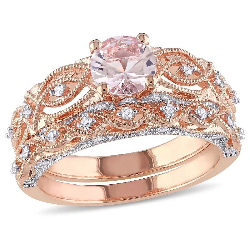 round diamond wedding band for women -Miadora 10k Rose Gold Morganite 1/4ct TDW Diamond Infinity Bridal Set