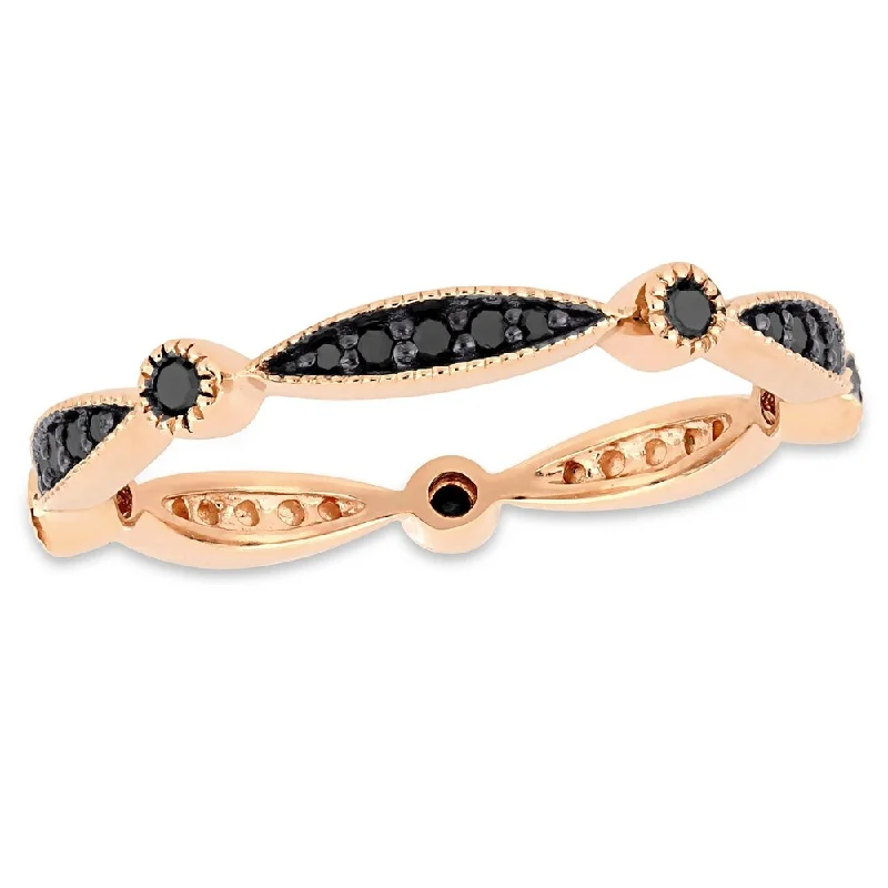 black ceramic wedding band for men -Miadora 10k Rose Gold with Black Rhodium 1/4ct TDW Black Diamond Eternity Band