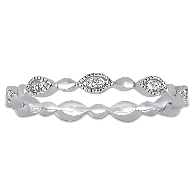 couple's matching ring set -Miadora 10k White Gold 1/10ct TDW Diamond Stackable Infinity Eternity Band