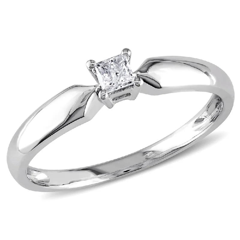 couple's matching ring set -Miadora 10k White Gold 1/10ct TDW Princess-cut Diamond Solitaire Promise Ring