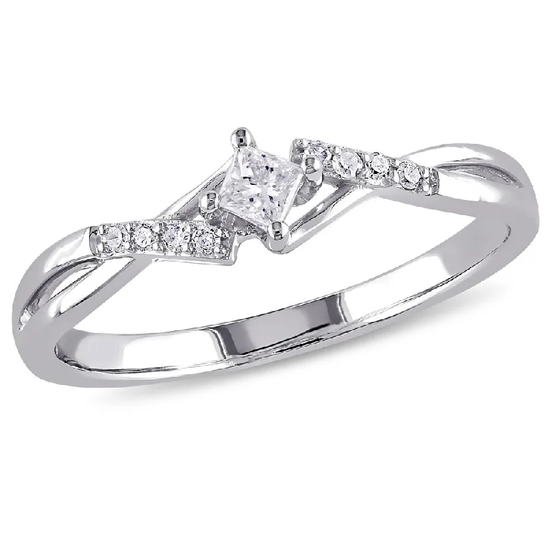 custom birthstone wedding ring -Miadora 10k White Gold 1/10ct TDW Princess-Cut Overlapping Diamond Promise Ring