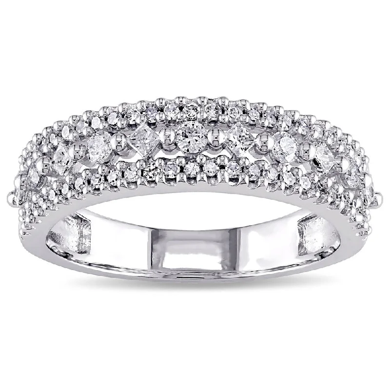 black diamond ring for women -Miadora 10k White Gold 1/2ct TDW Princess Diamond Triple Row Anniversary Band