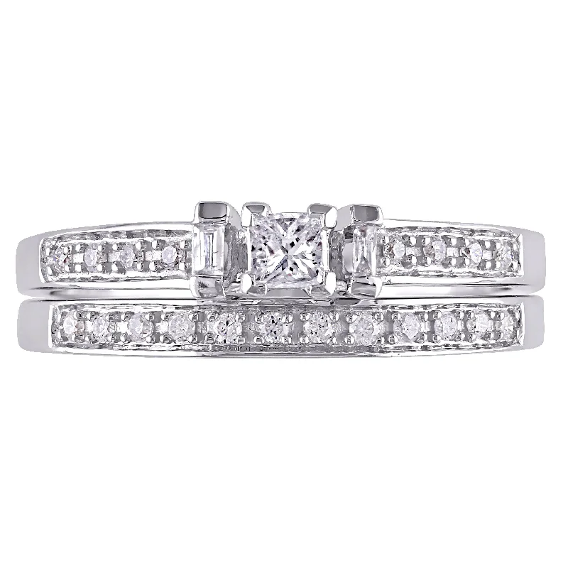 sterling silver engagement ring for women -Miadora 10k White Gold 1/3ct TDW Diamond Bridal Ring Set