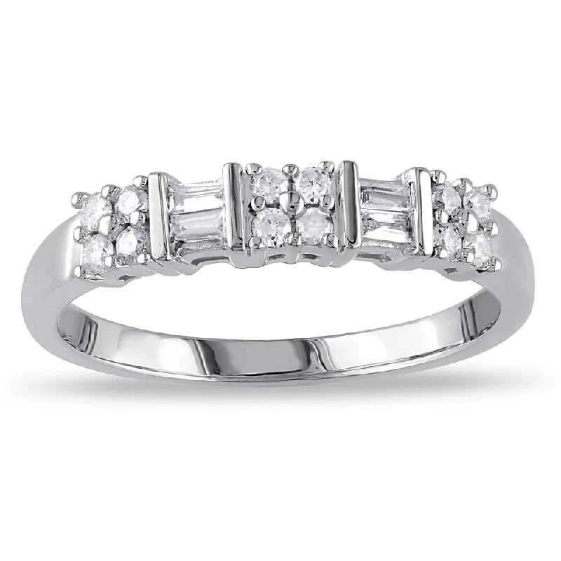 gold wedding ring for women -Miadora 10k White Gold 1/4ct TDW Channel-set Baguette and Round-cut Diamond Stackable Anniversary/ W