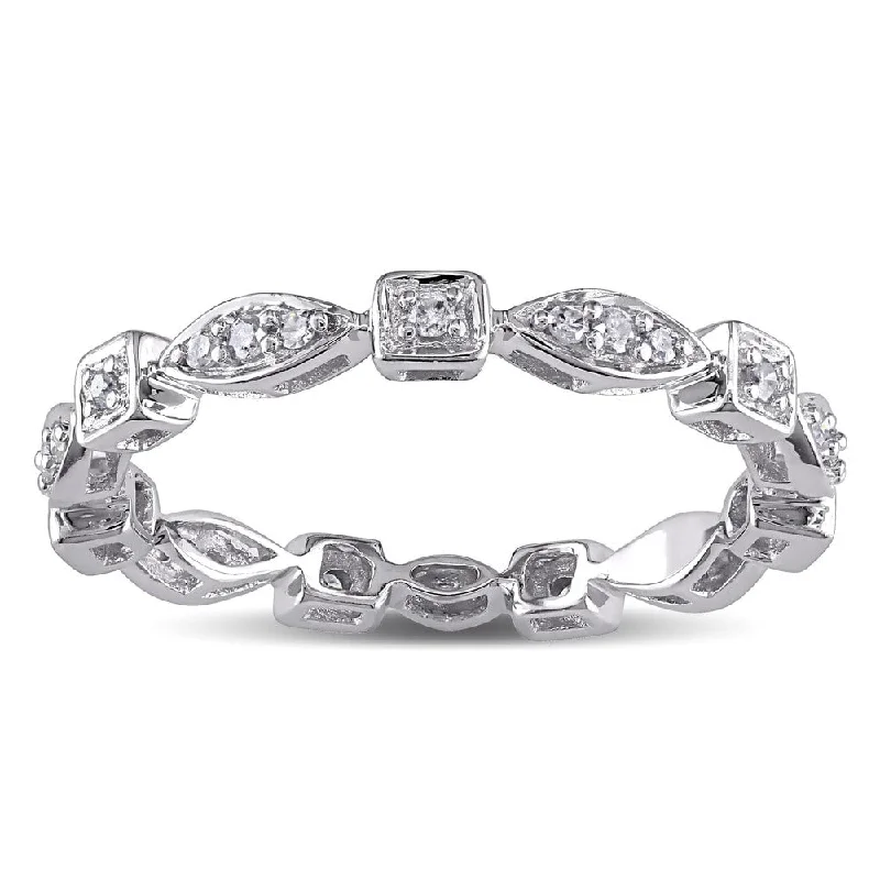 white gold wedding band for men -Miadora 10k White Gold 1/5ct TDW Diamond Geometric Eternity Ring