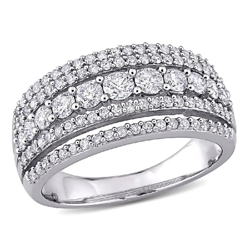 wedding ring with colored stones -Miadora 10k White Gold 1ct TDW Diamond Eternity Band Ring