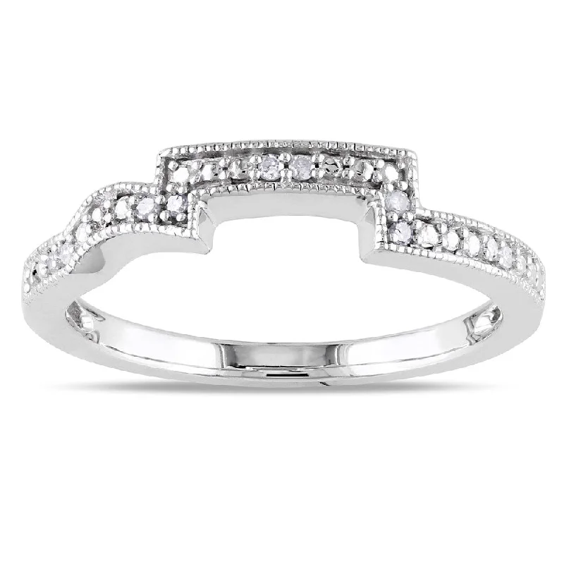 men’s engraved ring for gifts -Miadora 10k White Gold Diamond Accent Curved Wedding Band