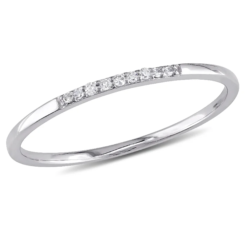 men’s white gold wedding band -Miadora 10k White Gold Thin Stackable Diamond Anniversary Band Ring