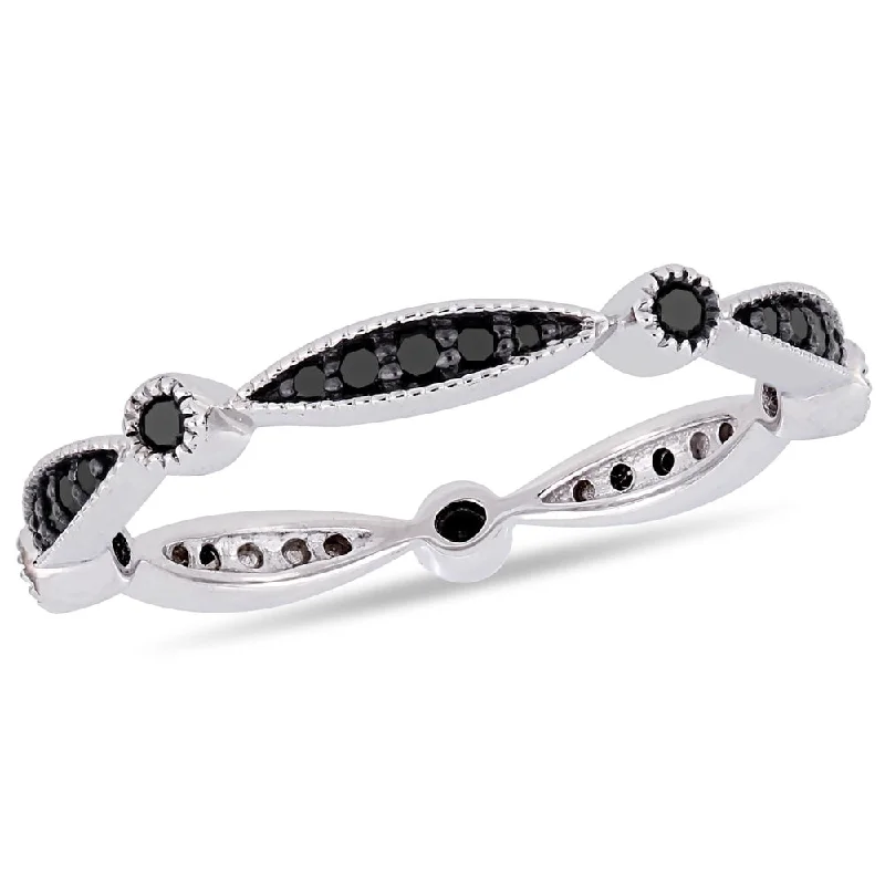 men's ceramic ring -Miadora 10k White Gold with Black Rhodium 1/4ct TDW Black Diamond Eternity Band