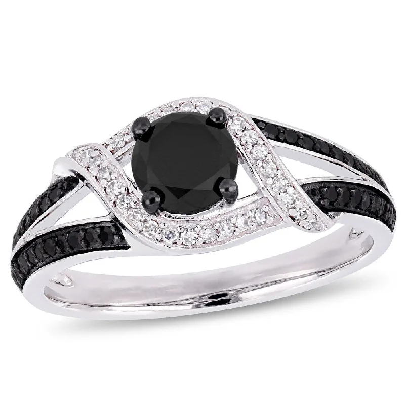 vintage diamond ring for women -Miadora 10k White Gold with Black Rhodium 1ct TDW Black & White Diamond Split Shank Ring