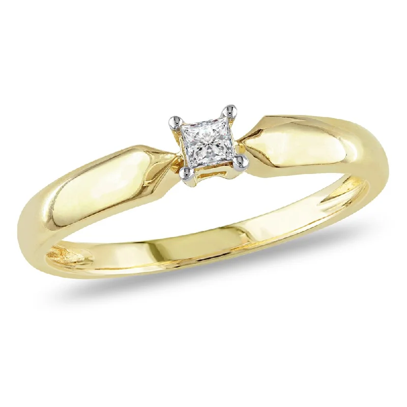 double band engagement ring for women -Miadora 10k Yellow Gold 1/10ct TDW Princess-cut Diamond Solitaire Promise Ring