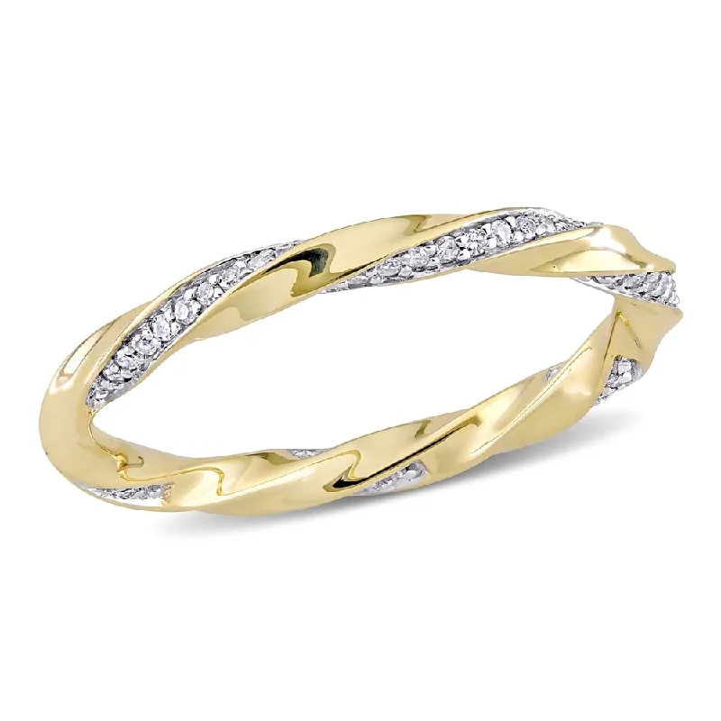 simple silver band ring for women -Miadora 10k Yellow Gold 1/4ct TDW Diamond Twisted Stackable Eternity Band Ring