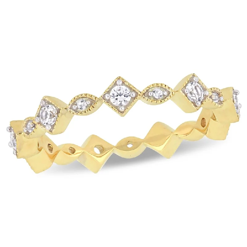 couple's matching ring set -Miadora 10k Yellow Gold Created White Sapphire Stackable Infinity Eternity Band