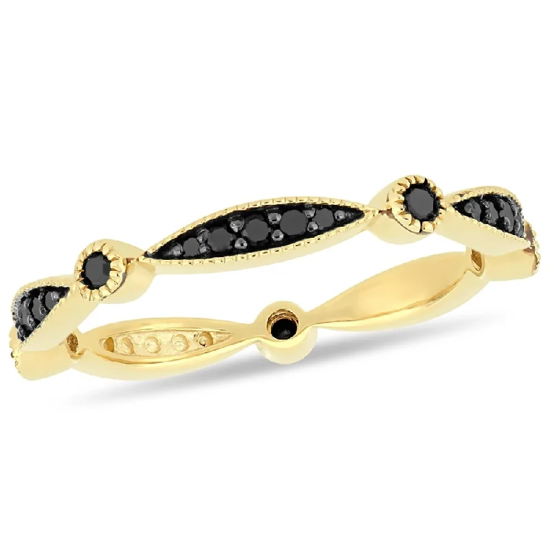 sapphire wedding band for women -Miadora 10k Yellow Gold with Black Rhodium 1/4ct TDW Black Diamond Eternity Band