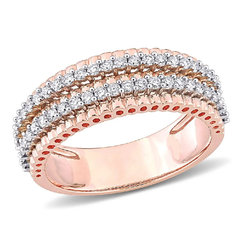 men’s gold signet ring -Miadora 14k 2-tone White and Rose Gold 1/2ct TDW Diamond Double Row Bead Eternity Band Ring