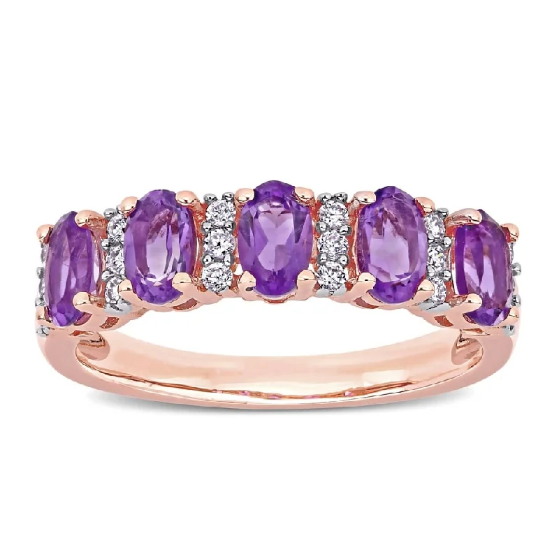 men’s rose gold ring -Miadora 14k Rose Gold Oval-Cut African-Amethyst and 1/6ct TDW Diamond Anniversary Band