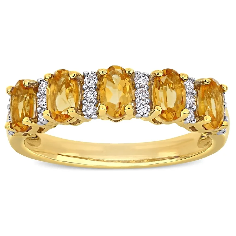 diamond solitaire ring for women -Miadora 14k Yellow Gold Oval-Cut Citrine and 1/6ct TDW Diamond Anniversary Band