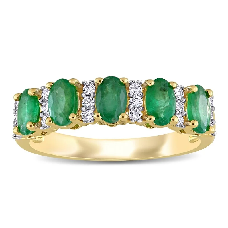 eternity ring for couples -Miadora 14k Yellow Gold Oval-Cut Emerald and 1/6ct TDW Diamond Anniversary Band