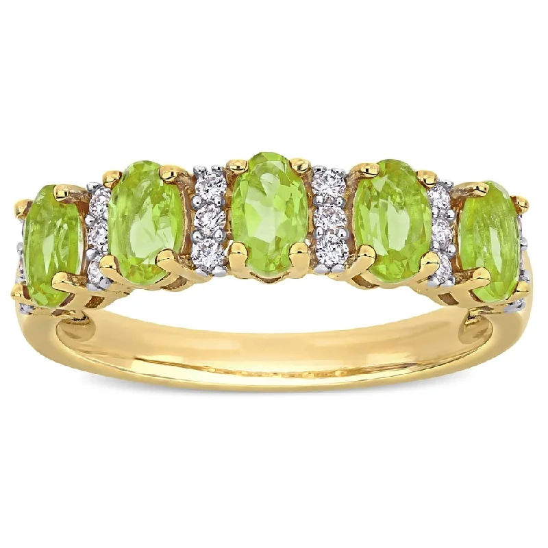 custom gold wedding band -Miadora 14k Yellow Gold Oval-Cut Peridot and 1/6ct TDW Diamond Anniversary Band